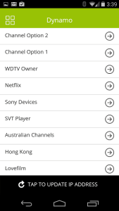 Choosing channels in UnoTelly app